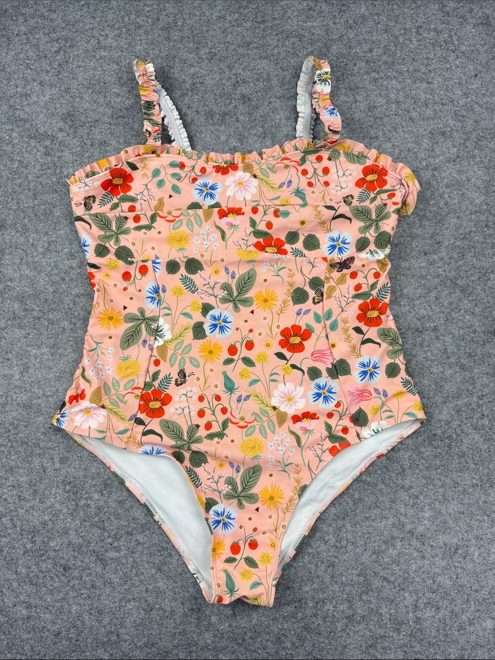 Chic Soul Peach Floral Ruffle-Strap One-Piece Swimsuit